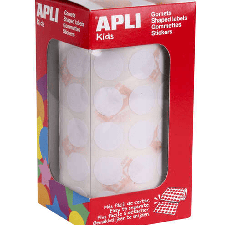 Apli Gomets Redondos Blancos Ø 15mm - 59 Hojas Pretroqueladas - 2832 Gomets por Rollo - Adhesivo Base Agua - Normas EN-71 y FSC 1