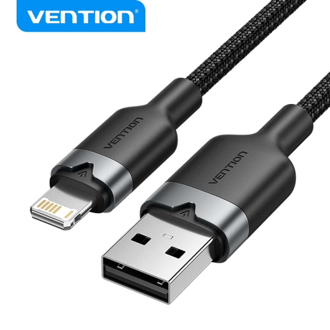 Vention Cable de Carga USB-A/Lightning - Aluminio y Algodon Trenzado - 480Mbps - 2.4A - 2m - Color Negro 1