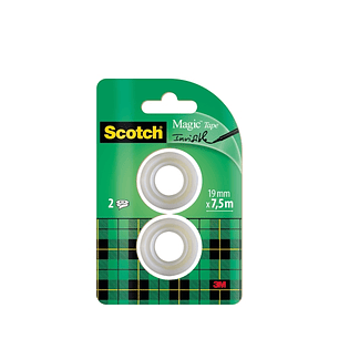 Scotch Magic Pack de 2 Cintas Adhesivas Invisible - Recambio - 19mm x 7.5m - Color Transparente