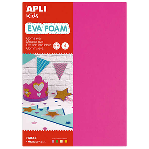 Apli Goma Eva Fluorescente - Medida A4 - 4 Hojas - Fucsia, Verde, Amarillo y Naranja