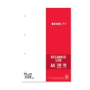 Enri Plus Recambio Formato A4 - Liso 4 Taladros - 100 Hojas 90gr