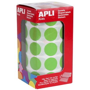 Apli Pack de 1.770 Gomets Redondos Ø 20mm - 59 Hojas Pretroqueladas - Adhesivo Permanente - Ideal para Escuelas Infantiles y Colegios - Color Verde Cl