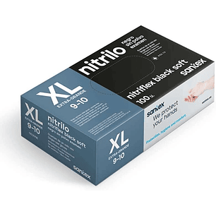 Santex Nitriflex Black Soft Pack de 100 Guantes de Nitrilo para Examen Talla XL - 3.5 gramos - Sin Polvo - Libre de Latex - No Esteriles - Color Negro