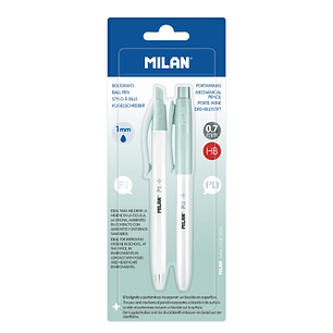 Milan P1 + Pack de 1 Boligrafo Azul + 1 Portaminas 0.7mm - Superficie Antibacteriana - Color Turquesa