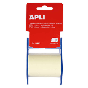 Apli Rollo de Nota Adhesiva con Dispensador - Medidas del Rollo 60mmx10m - Facil de Usar - Adhesivo de Calidad - Color Nota Amarillo - Color Dispensad