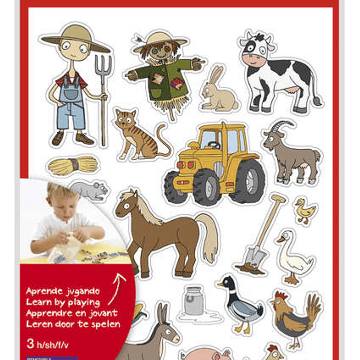 Apli Gomets Tematicos la Granja - 69 Gomets en 3 Hojas - Ilustraciones Educativas de Animales y Objetos de la Granja - Adhesivo Removible - Adhesivo B 1