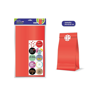 Bismark Pack de 10 Sobres Papel Kraft 50grs con 10 Pegatinas para Cierre - Medidas 24x42x6cm - Ideal para Regalos - Color Rojo