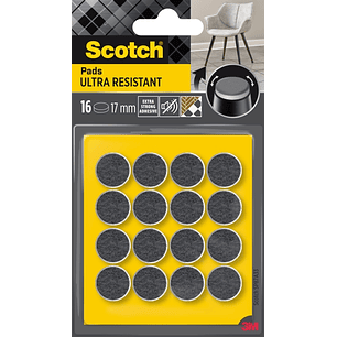Scotch Pack de 16 Almohadillas de Fieltro Adhesivas - Ultra Resistentes - Diametro de 17mm - Color Blanco/Gris
