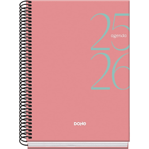 Dohe System Agenda Escolar 25/26 Espiral A5 - Semana Vista - Papel 70g/m2 - Cubierta de Carton Plastificado - Color Rosa
