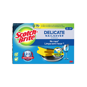Scotch-Brite Delicate Pack de 2 Estropajos de Cocina - Proteccion para los Dedos - No Raya - Color Amarillo