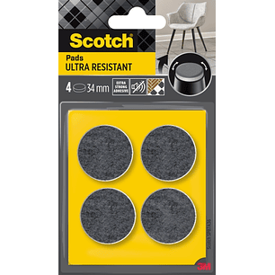 Scotch Pack de 4 Almohadillas de Fieltro Adhesivas - Ultra Resistentes - Diametro de 34mm - Color Blanco/Gris