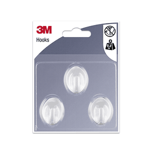 3M Pack de 3 Ganchos Adhesivos Ovalados - Formato S - Soporta hasta 0.3kg - Color Blanco