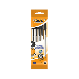 Bic Cristal Original Pack de 5 Boligrafos de Bola - Punta Redonda de 1.0mm - Trazo 0.4mm - Tinta con Base de Aceite - Color Negro