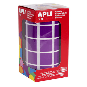 Apli Gomets Cuadrados Lila - 20 x 20mm - 59 Hojas Pretroqueladas - 1770 Gomets por Rollo - Ideal para Escuelas y Talleres Infantiles - Normas EN-71 y 