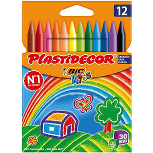 Bic Kids Plastidecor Caja de 12 Lapices de Cera - Extraresistentes - Facil de Sacar Punta - No Mancha