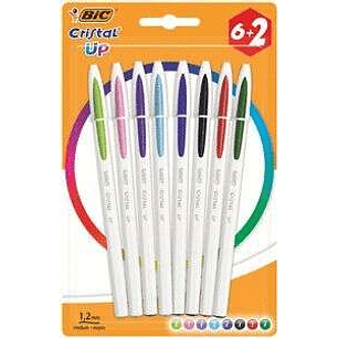 Bic Cristal Up Pack de 8 Boligrafos de Bola - Punta Redonda de 1.2mm - Trazo 0.6mm - Tinta con Base de Aceite - Cuerpo Blanco - Colores Surtidos