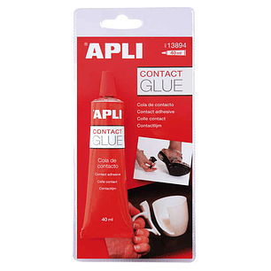 Apli Tubo de Pegamento Contacto 40ml - Secado Rapido - Resistente al Agua y al Calor - Transparente