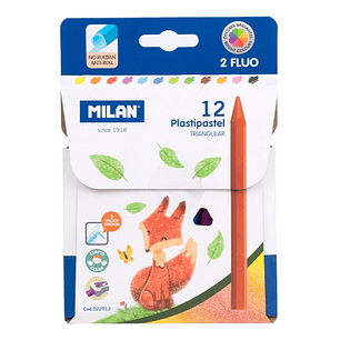 Milan Plastipastel Pack de 12 Ceras de Colores Triangulares - Contiene 2 Ceras Fluo - Colores Surtidos