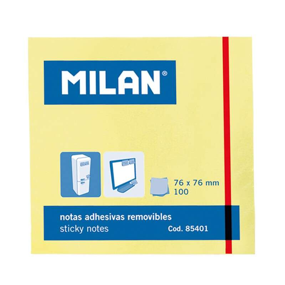 Milan Bloc de 100 Notas Adhesivas - Removibles - 76mm x 76mm - Color Amarillo Claro 1