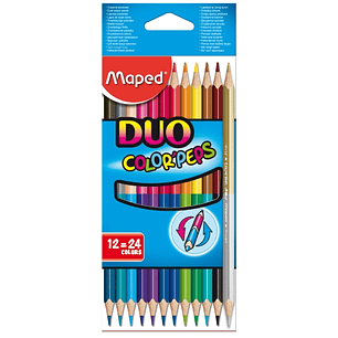 Maped Color´Peps Duo Pack de 12 Lapices Bicolores Triangulares - Doble Punta 2.9mm - Madera Certificada FSC - Colores Surtidos