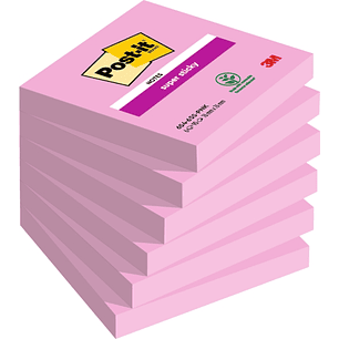 Post-It Super Sticky Pack de 6 Blocs de 90 Notas Adhesivas Reposicionables - 76x76mm - 100% PEFC - Color Rosa
