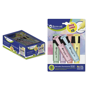 Bismark Pack de 6 Rotuladores Fluorescente Pastel - Tinta de Secado Rapido - Punta Biselada - Ideal para Subrayar y Resaltar - Diseño Ergonomico - Alt