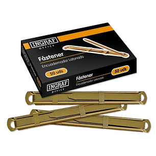 Ingraf Pack de 50 Fasteners - Latonado para Encuadernacion Rapida y Resistente - Incluye Lengüeta y Corredera - Color Oro