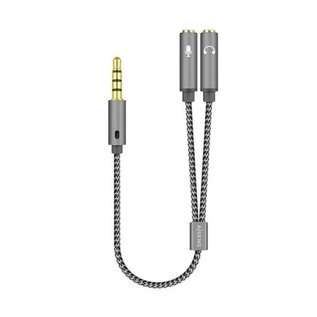 Aisens Cable Adaptador Audio JACK 3.5 4 Pines/M-2xJACK 3.5 3 Pines/H - 25cm - Color Gris 1