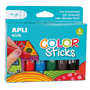 Apli Color Sticks Temperas Solidas - Pack de 6 Unidades de 10g - Acabado Satinado sin Necesidad de Barniz - Secado Rapido en Menos de 3 Minutos - Efec