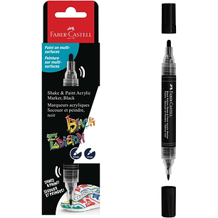 Faber-Castell Shake & Paint Black Edition Rotulador Acrilico Doble Punta - Puntas Redondas de 1mm y 3mm - Tinta Acrilica al Agua - Color Negro