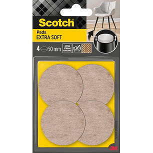 Scotch Pack de 4 Almohadillas de Fieltro Adhesivas - Extra Suaves - Diametro de 50mm - Color Beige