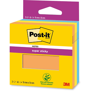 Post-It Super Sticky Pack de 3 Blocs de 45 Notas Adhesivas Reposicionables - 100% PEFC - Color Naranja