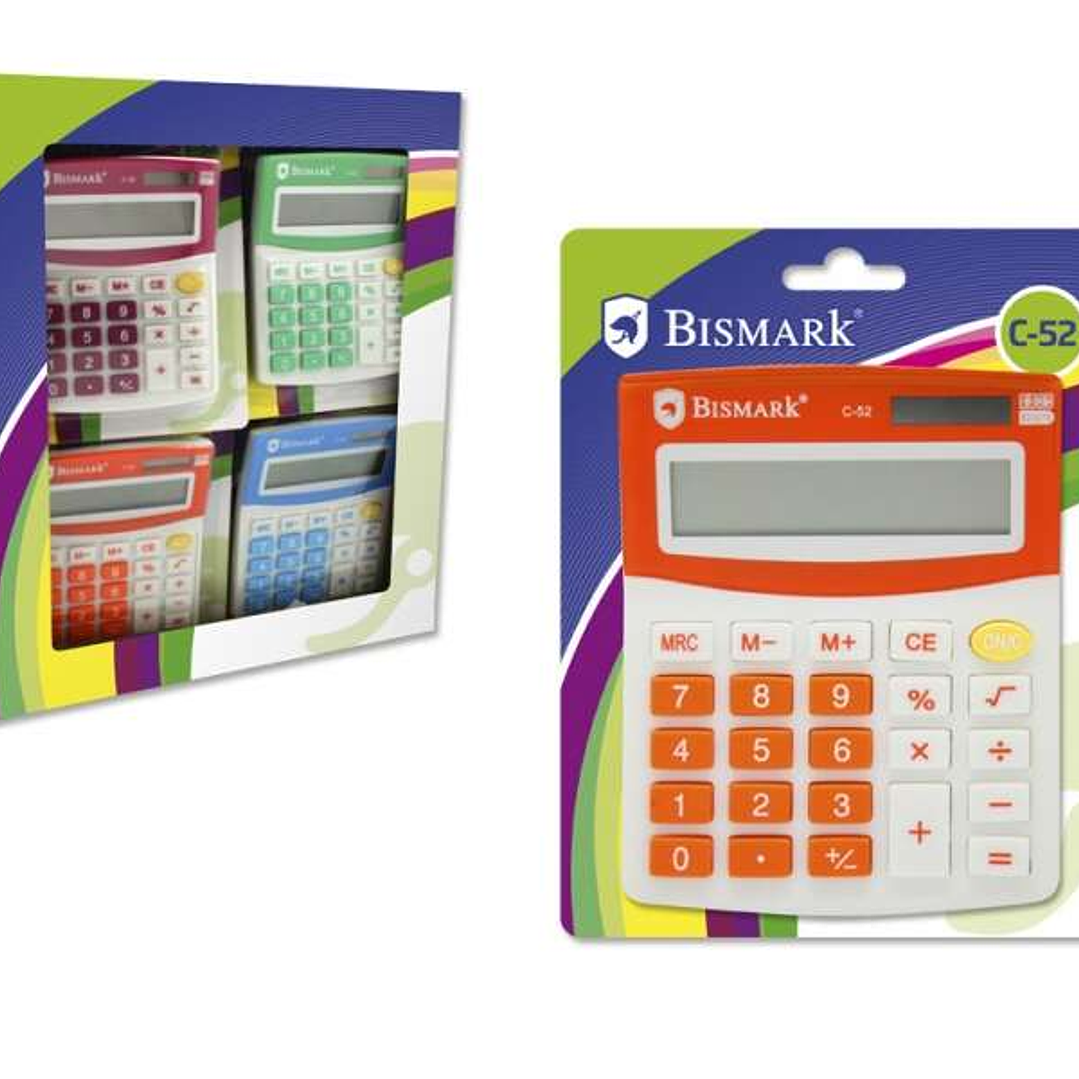 Bismark C-52 Calculadora Escolar de 8 Digitos - Funciones Basicas y Memoria - Alimentacion Solar y a Pilas - Colores Surtidos Aleatorios 1