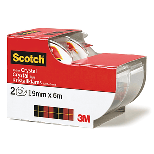 Scotch Crystal Pack de 2 Cintas Adhesivas Invisible - Supertransparente - 19mm x 6m - Color Blanco