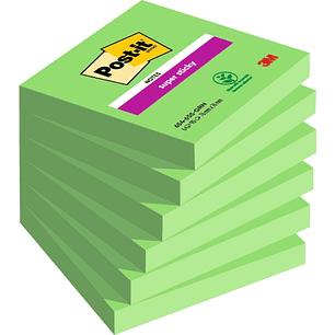 Post-It Super Sticky Pack de 6 Blocs de 90 Notas Adhesivas Reposicionables - 76x76mm - 100% PEFC - Color Verde
