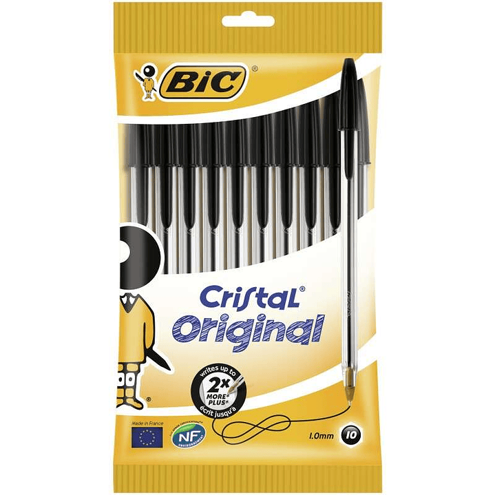 Bic Cristal Original Pack de 10 Boligrafos de Bola - Punta Redonda de 1.0mm - Trazo 0.4mm - Tinta con Base de Aceite - Color Negro 1