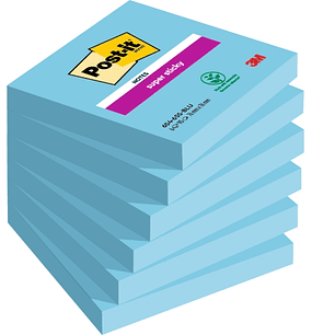 Post-It Super Sticky Pack de 6 Blocs de 90 Notas Adhesivas Reposicionables - Forma Cuadrada - 76x76mm - Color Azul
