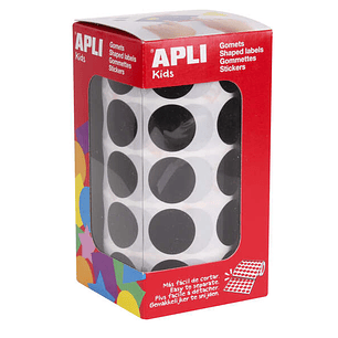 Apli Pack de 1.770 Gomets Redondos Ø 20mm - Adhesivo Permanente Base de Agua - Libre de Disolventes - Color Negro
