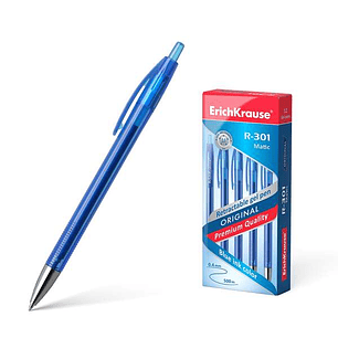 Erichkrause Boligrafo de Gel Automatico R-301 Original Gel Matic - Tinta de Gel de Secado Rapido - Cuerpo Transparente con Grip Perfilado - Color Azul