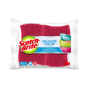 Scotch-Brite Delicate Color Pack de 2 Estropajos de Cocina - Proteccion para los Dedos - No Raya - Color Rojo
