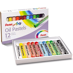 Pentel Oil Pastels Pack de 12 Pasteles Oleo - Blandos, Cremosos y de Secado Lento - Colores Surtidos