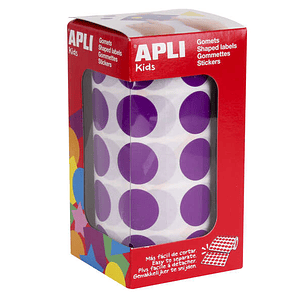 Apli Gomets Redondos Lila Ø 20mm - 59 Hojas Pretroqueladas - 1770 Gomets por Rollo - Ideal para Escuelas y Talleres Infantiles