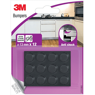 3M Pack de 12 Almohadillas Adhesivas Antichoque - 13mm de Diametro - Color Negro