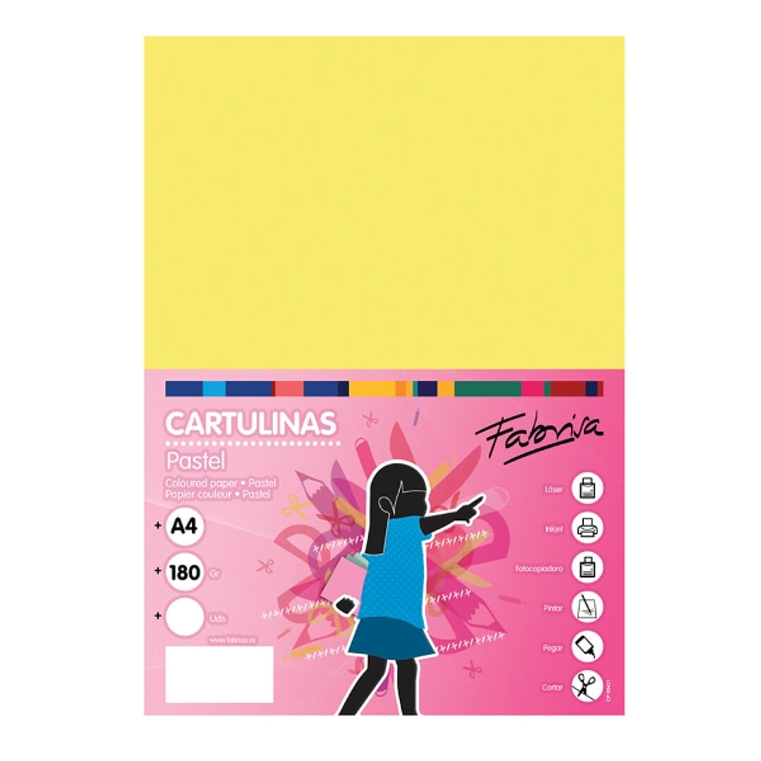 Fabrisa Pack de 50 Cartulinas 180 g/m² - Tamaño A4 - Color Amarillo 1
