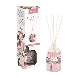 Prady Ambientador Mikado Rosas - Frasco de Cristal 100 ml y Varitas Difusoras