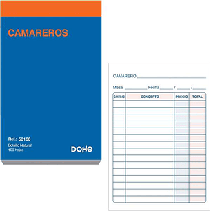 Dohe Talonario de Comandas - Bolsillo Natural - 100 Hojas - Sencillo