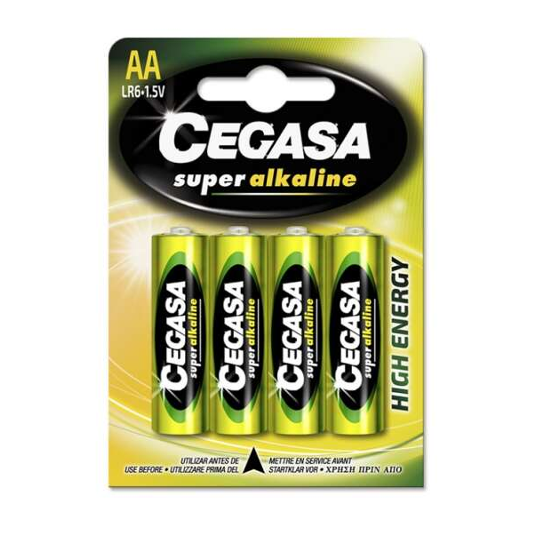Cegasa Super Alkaline Pack de 4 Pilas LR6 AA -  Alto Rendimiento - Fiabilidad - Tecnologia Avanzada 1
