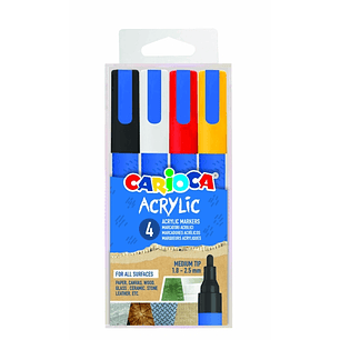 Carioca Acrylic Pack de 4 Marcadores de Pintura Acrilica - Punta Redonda Media 1.8-2.5mm - Tinta a Base de Agua - Alta Cobertura - Colores Surtidos