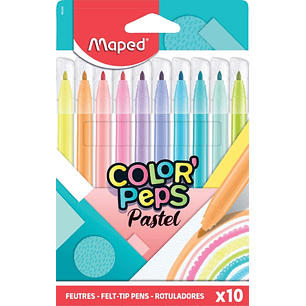 Maped Color´Peps Pastel Pack de 10 Rotuladores con Punta Media Bloqueada 2.8mm - Tinta Lavable - Colores Pastel Surtidos