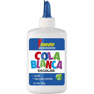Imedio Cola Blanca Escolar 125gr - Sin Disolventes - Bote Blando Ideal para Niños - Con Espatula Incorporada